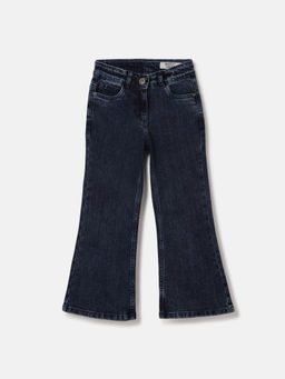 Blue Giraffe - Girls Blue Washed Mid-Rise Bootcut Fit Stretchable Jeans