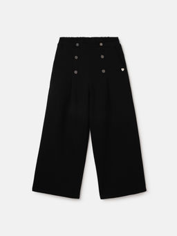 Blue Giraffe - Girls Black Mid-Rise Loose Fit Stretchable Wide Leg Trouser