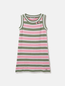 ELLE - Girls Multi-Color Round Neck Sleeveless Stripes A-Line Dress