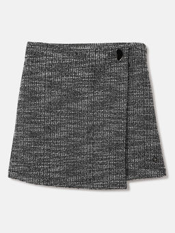 ELLE - Girls Black Textured Mid-Rise A-Line Stretchable Skorts