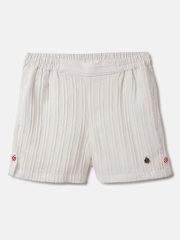 ELLE - Girls White Textured Mid Rise Relaxed Fit Elasticated Shorts