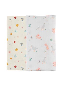 DULAAR - Multi-Color Baby Floral Printed Organic Muslin Swaddles (Pack of 2)