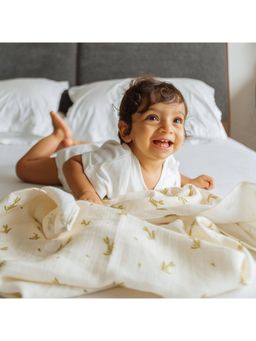 DULAAR - Off White Baby Printed Organic Muslin Swaddle