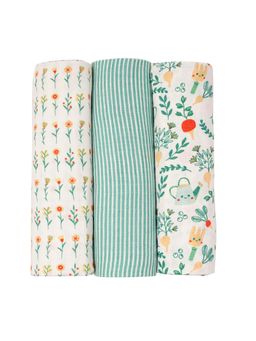 TIDY SLEEP - Green-White Baby Floral Printed Swaddles (Pack of 3)