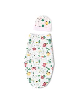 TIDY SLEEP - White Baby Soft Cotton Jungle Safari Wrapper with Beanie