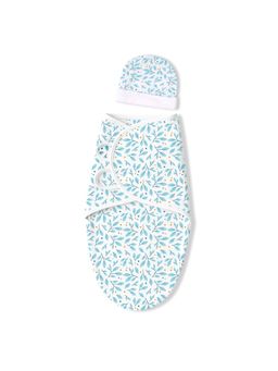 TIDY SLEEP - Baby Blue Soft Cotton Leaf Wrapper with Beanie