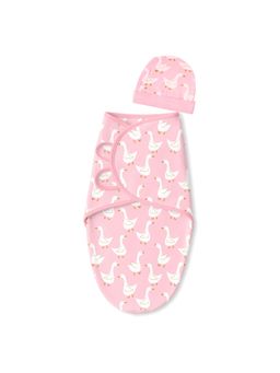 TIDY SLEEP - Pink Soft Cotton Printed Wrapper with Beanie