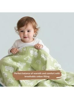 TIDY SLEEP - Green Premium Cotton Truck Printed Blanket