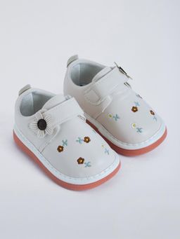 Hopscotch - Floral Embroidery and Applique Booties Grey