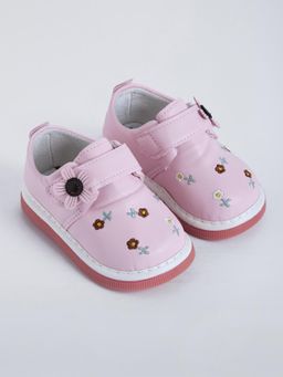 Hopscotch - Floral Embroidery and Applique Booties Pink