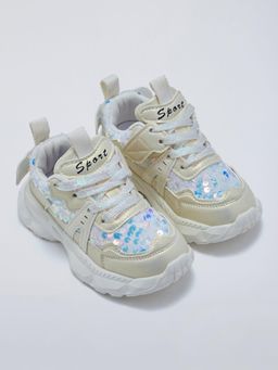 Hopscotch - Sequined Lace Sneakers Gold