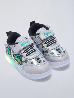 Hopscotch - LED Spaceship Applique Sneakers and Slip Ons Grey