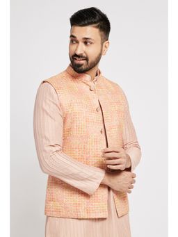 ETHNIC INDIA - Men Pink Printed Regular Fit Blended Fabric Nehru Jacket