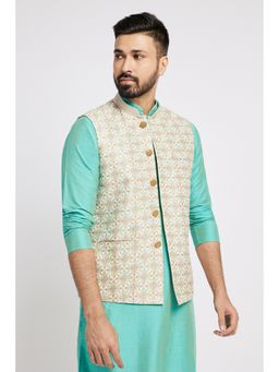 ETHNIC INDIA - Men Beige Printed Regular Fit Blended Fabric Nehru Jacket