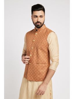 ETHNIC INDIA - Men Rust Printed Regular Fit Blended Fabric Nehru Jacket