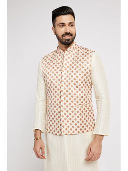 ETHNIC INDIA - Men Cream Printed Regular Fit Blended Fabric Nehru Jacket