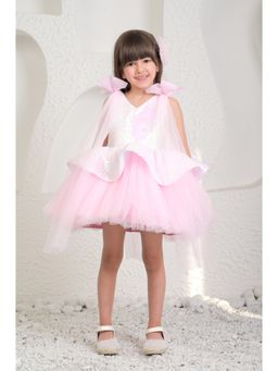 MIAKKI - V-Neck Pink Rainbow Sequins & Soft Net Bubblegum Dress