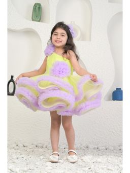 MIAKKI - One Shoulder Soft Net Lime Green Dress