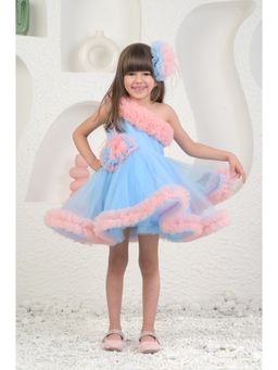 MIAKKI - One Shoulder Soft Net Amara Blue Dress