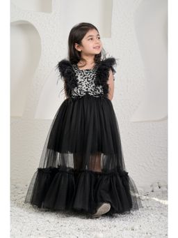 MIAKKI - Square Neck Sequins & Soft Net Black Princess Gown