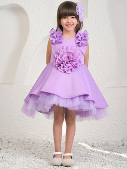 MIAKKI - Round-Neck Neoprene High Low Lavender Dress