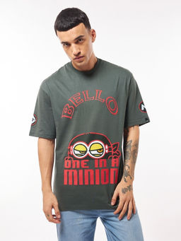 Bewakoof - Men's Grey Spy Minion Graphic Printed Oversized T-shirt