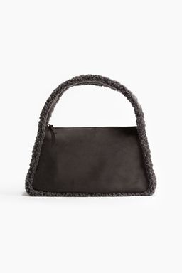 H&M - Women Grey Teddy-Trimmed Shoulder Bag