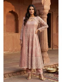 Aurelia - Women's Rose Embroidered Sequinned Tissue Anarkali Kurta With Pant & Dupatta