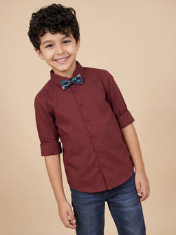 Allen Solly - Boys Maroon Slim Fit Solid Party Shirt