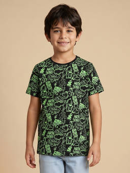 Allen Solly - Boys Black and Green Printed T-shirt