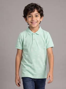 Allen Solly - Boys Green Print Polo Neck T-Shirt