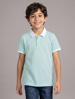 Allen Solly - Boys Light Blue Printed Polo Neck T-shirt