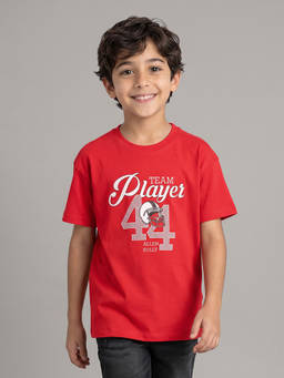 Allen Solly - Boys Red Graphic Printed Crew Neck T-shirt