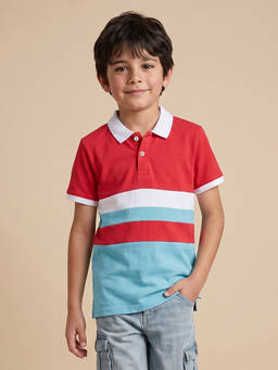 Allen Solly - Boys Multi-Color Colorblock Polo Neck T-shirt