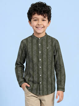 Allen Solly - Boys Olive Cotton Mandarin Neck Shirt