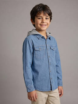 Allen Solly - Boys Blue Cotton Hooded Shirt