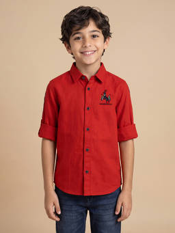Allen Solly Junior - Boys Red Blended Fabric Solid Shirt