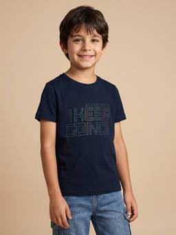 Allen Solly Junior - Boys Navy Blue Cotton Printed T-Shirt