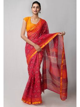 Unnati Silks - Red Pure Kota Cotton Saree with Unstitched Blouse