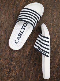 Carlton London - Striped White & Navy Blue Sliders