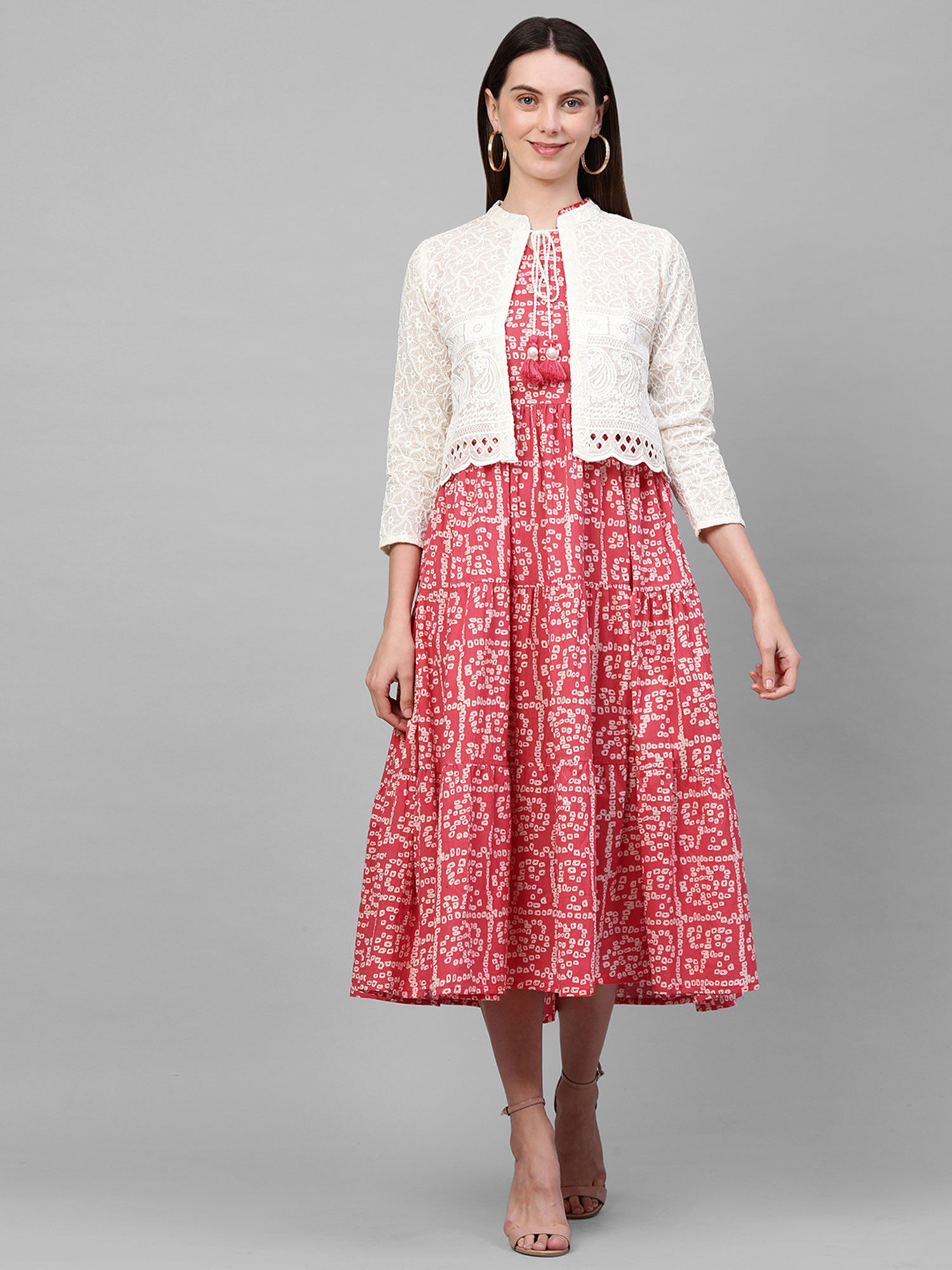 Buy FASHOR Bandhani Printed Tiered Maxi 
