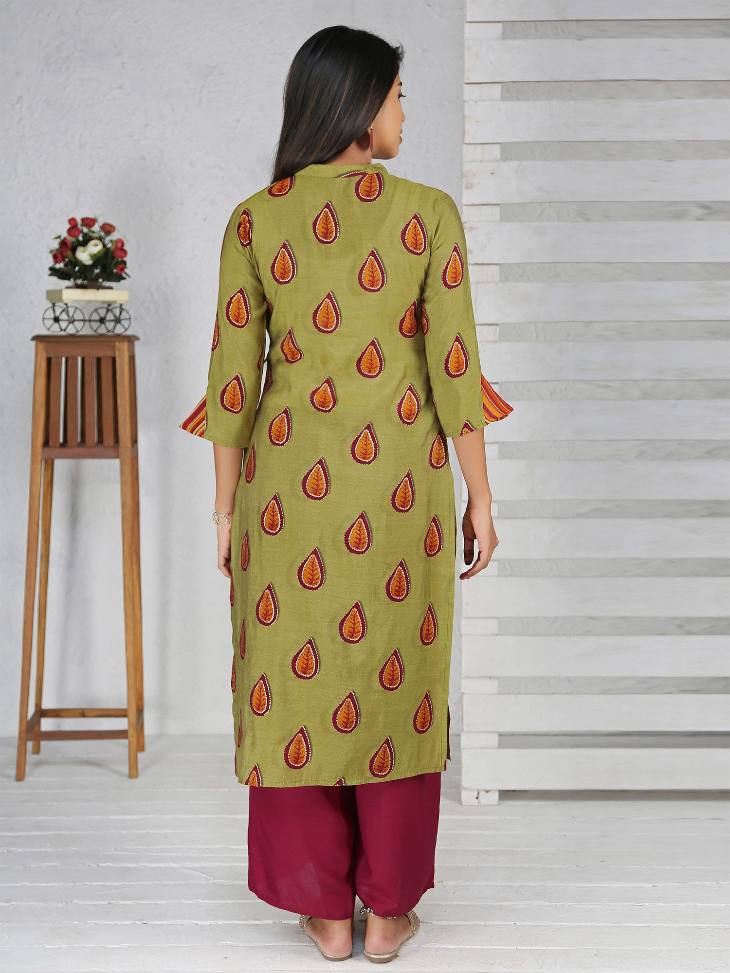 Buy Fashor Olive Foil Leaf Printed Mock 