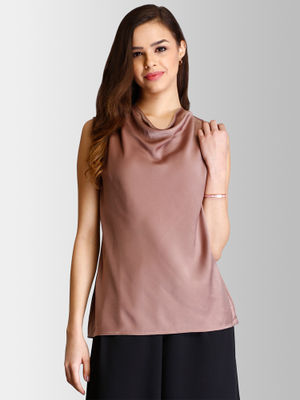 Buy FableStreet Brown Cowl Neck Top 