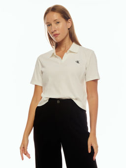 Calvin Klein - White Solid Relaxed Fit Cotton Polo T-Shirt