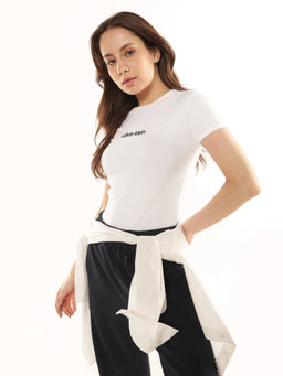 Calvin Klein - White Embroidered Logo Slim Fit Cotton T-Shirt