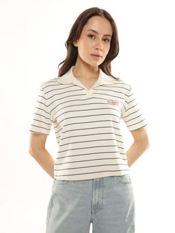 Calvin Klein - White Striped Relaxed Fit Cotton Polo T-Shirt