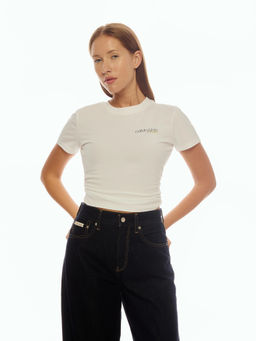 Calvin Klein - White Embroidered Slim Fit Cotton T-Shirt