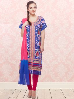 Chhabra 555 - Blue Unstitched Dress Material