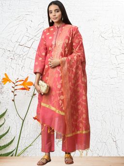Chhabra 555 - Peach Banarasi Woven Design Dress Material