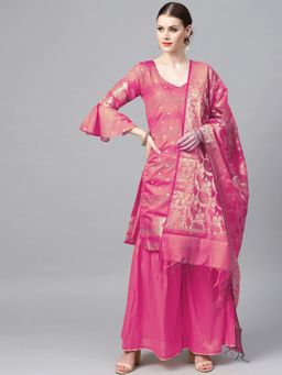 Chhabra 555 - Pink Banarasi Silk Unstitched Dress Material